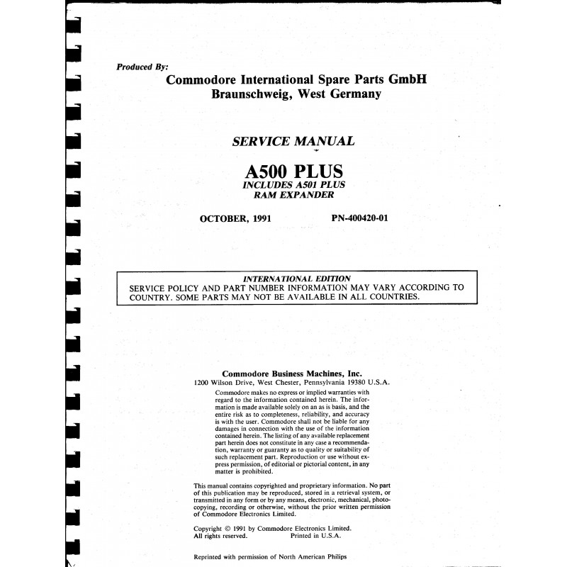 Amiga A500 Plus Service Manual (1991)