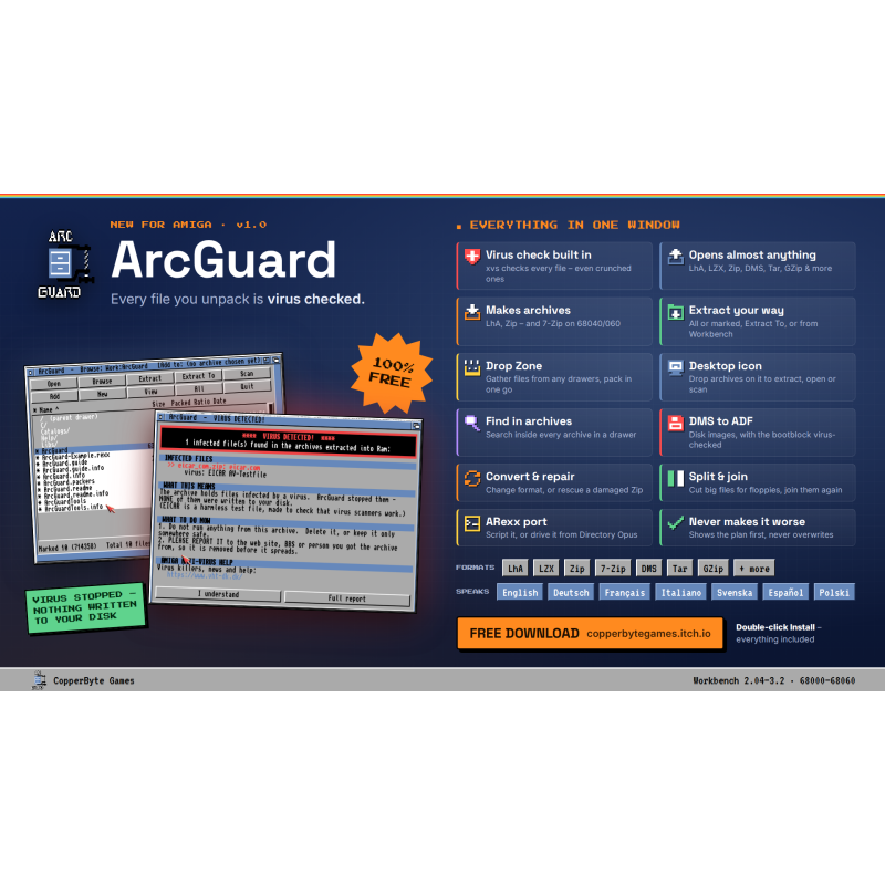 ArcGuard est un logiciel gratuit d'archivage et de décompression pour Commodore Amiga